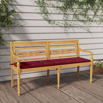 vidaXL Vidaxl - Banco Batavia Con Coj&iacute;n Rojo Vino Madera Maciza De Teca 150 Cm