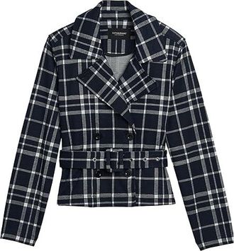 Liverpool L.A. Cropped Trench Jacket With Belt Womens Jacket Midnite/ White Plaid : XS, Elastane/Polyester