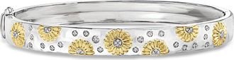 Ross-Simons Diamond-Accented Sunflower Bangle Bracelet in 2-Tone Sterling Silver