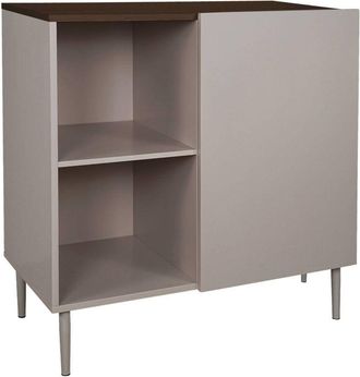 Sweeek Sideboard storage unit metal with wood decor 1 door 80 cm grey and walnut - Ashton