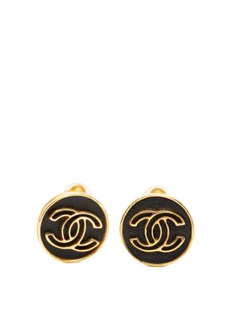 Chanel 2003 CC Gold Plated Leather Clip on Earrings costume earrings - Black