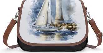 Generic Lighthouse Tower Sea Sail Boat Womens Crossbody Bag Fashion Shoulder Handbags Message Tote Bag with Adjustable Strap