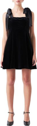endless rose Tie Shoulder Velvet Minidress in Black at Nordstrom, Size X-Small