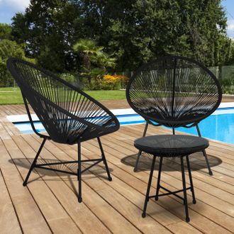 IDMarket Conjunto De Muebles De Jard&iacute;n Izmir Mesa Y 2 Sillones Oeuf Cordage Negro