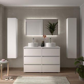 Cygnus Bath Mueble De Ba&ntilde;o Bequia 3c 120cm Blanco Mate Lavabo Sobre Encimera Porcelana