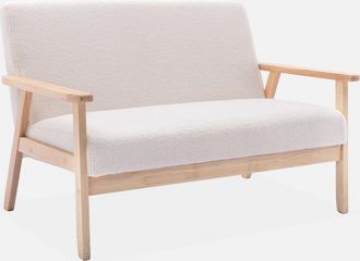 Sweeek Sof&aacute; O Banco De Borreguito Y Patas De Madera, 2 Plazas