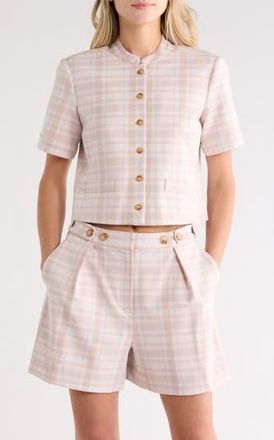 Derek Lam Grace Plaid Short Sleeve Jacket in Taupe/Blue Plaid at Nordstrom Rack, Size 00