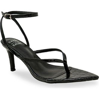 Chase + Chloe by Intouch Footwear Strappy Post Toe Sandal in Black Croc at Nordstrom Rack, Size 7.5