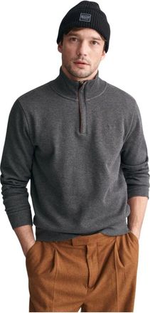 GANT Half-zip Sweatshirt Sacker Rib - Heren - Sweatshirts - Grijs - 2XL - Katoen - Hoodies & sweatvesten