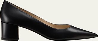 Stuart Weitzman Stuart Leather Block-Heel Pumps