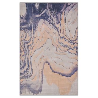Beliani Beliani - Alfombra De Poli&eacute;ster Beige Azul 140 X 200 Cm Patr&oacute;n Geom&eacute;trico Parte Inferior De Goma Moderno Gebze