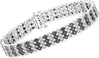 Ross-Simons Black and White Diamond 3-Row Bracelet in Sterling Silver