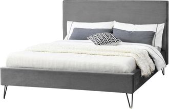 Concept Usine Cama de terciopelo gris y patas negras de 140