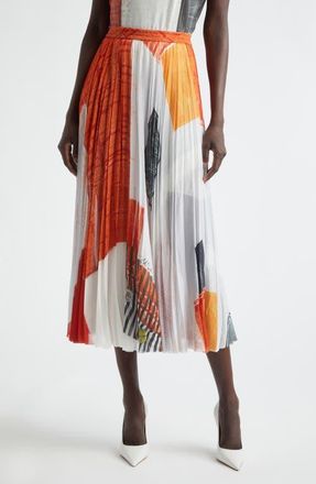 Jason Wu Collage Print Pleated Chiffon Midi Skirt in Red Multi at Nordstrom, Size 10