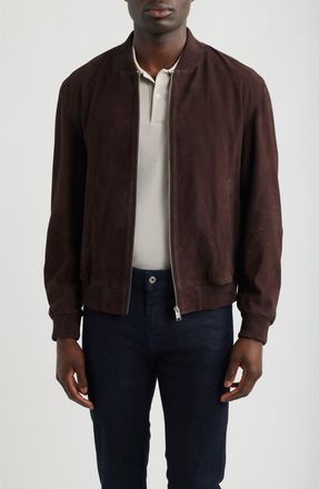 BOSS Muller Suede Bomber Jacket in Dark Brown at Nordstrom, Size 40
