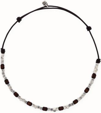 UNOde50 Leather Necklace with Silver and Wood Beads at Nordstrom