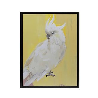 Artery8 White Cockatoo Parrot Bird Framed Canvas Wall Art Print in Yellow | Size: W24 x H32