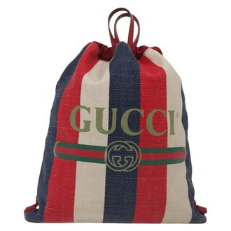 Gucci Logo Drawstring Striped Canvas Multicolour Canvas Backpack Bag (Pre-Owned)