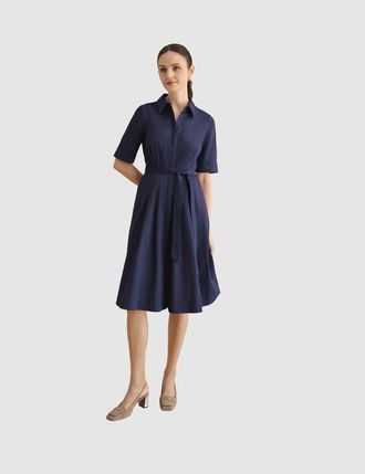 Hobbs London Brigitta Pleated Tie Belt Shirt Dress in Midnight Navy at Nordstrom, Size 16