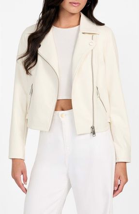 Guess Miko Faux Leather Moto Jacket in White at Nordstrom, Size X-Small