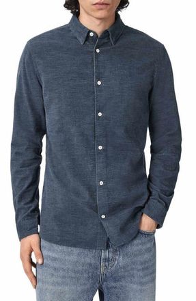 AllSaints Lorella Rib Cotton Button-Up Shirt in Moonstone Blue at Nordstrom, Size Xx-Large