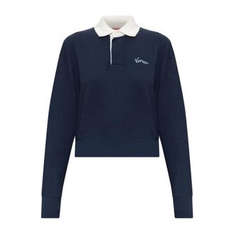 Kenzo Varsity Geborduurd Poloshirt met Lange Mouwen - Dames - Polos - Blauw - S - Katoen - Tops