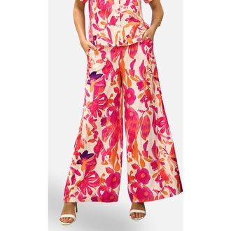 Yumi Abstract Floral Wide Leg Trousers in Pink at Nordstrom, Size 12