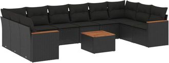 vidaXL Set De Sof&aacute;s De Jard&iacute;n 11 Pzas Y Cojines Rat&aacute;n Sint&eacute;tico Negro Vidaxl