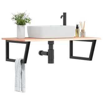 Berkfield Home Basin Shelf Wall Mounted Steel & Solid Wood Oak in Brown