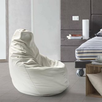 Dmora Dmora - Puff Dabbew, Bolso Puf, 100% Made In Italy, Puf De Piel Sint&eacute;tica, Cm 70x70h110, Blanco