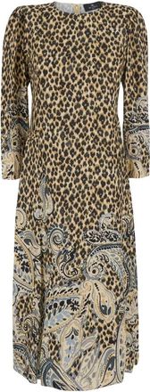 Etro Midi jurk met ronde hals - Dames - Casual kleedjes - Bruin - M - Kleedjes