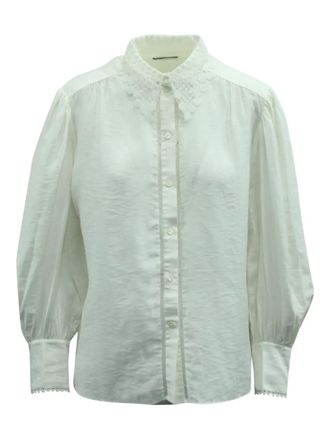 Sandro lace-collar puffed-sleeve shirt - women - Cellulose - S - White