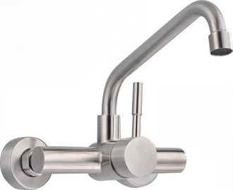OEM Grifo De Cocina Mural Con 2 Modos, Mezclador Mural Giratorio De 360&deg;, Monomando Empotrado En Acero Inoxidable 304 Con Aireador Extra&iacute;ble (cepillado)