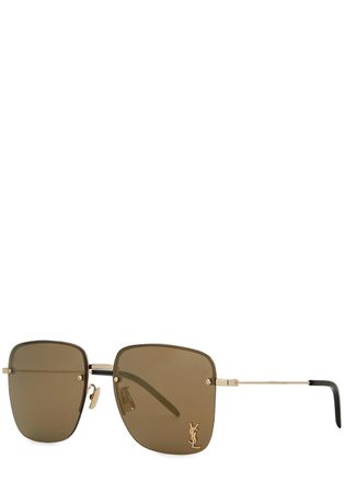 Saint Laurent Gold-tone Rimless Square-frame, Sunglasses, Gold Trim