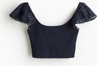 H&M Gesmoktes Kurztop - Blue