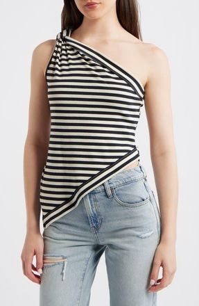 Free People Knot My Vibe One-Shoulder Asymmetric Top in Black Combo at Nordstrom, Size X-Large