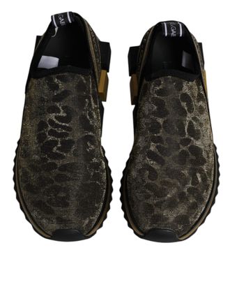 Dolce & Gabbana Womens Gold Glitter Leopard Sorrento Sneakers Shoes