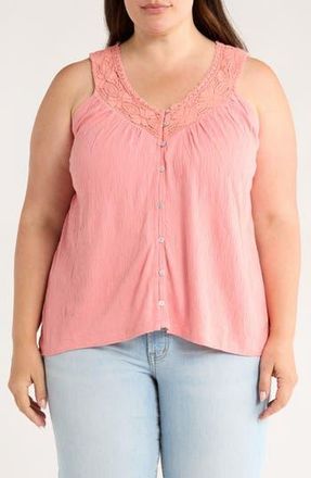 Lucky Brand Lace Trim Sleeveless Top in Peach Blossom at Nordstrom Rack, Size 1 X