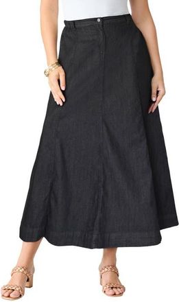 Roaman's Plus Size 24/7 Stretch A Line Maxi Skirt in Black Denim at Nordstrom, Size 20