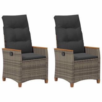 vidaXL Silla De Jard&iacute;n Reclinable Gris Y Gris Oscuro Rat&aacute;n Sint&eacute;tico Vidaxl