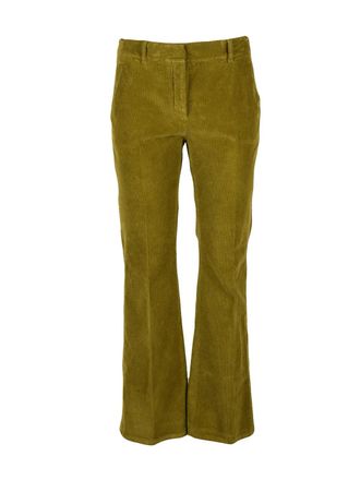 Slowear Textured Corduroy Green Stretch Trousers with Classic Cut