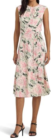 Ralph Lauren Floral Bubble Crepe Cap-Sleeve Dress In Pink