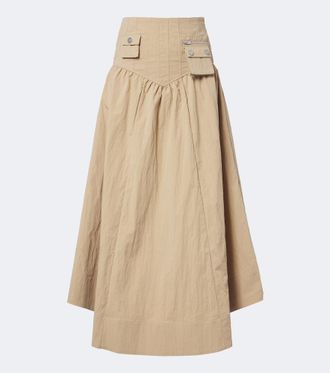 Ganni Gathered cotton-blend maxi skirt
