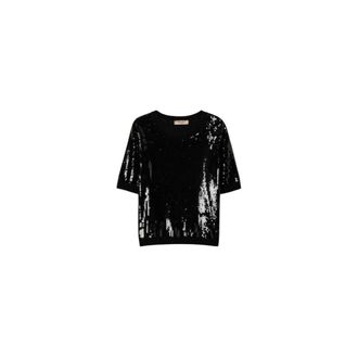 Twinset Gebreide top met volledige paillettenborduursel - Dames - Blouses - Zwart - S - Pailletten - Overhemden