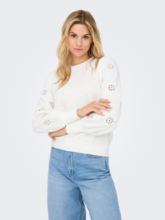 Only ONLFEMME L/S PUFF EMBROIDERY UB SWT, mit Puff&auml;rmeln mit wundersch&ouml;ner Lochstickerei