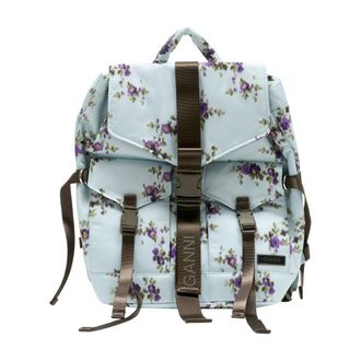 Ganni Womens Floral-Print Recycled Synthetic Backpack Blue