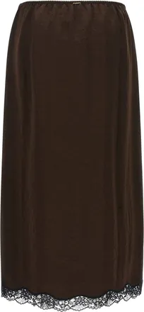 Twin-Set Froiss&eacute; Satin with Lace Hem Skirt - Brown