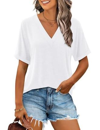 Débardeur Femme Col V En Coton - T-Shirt Lâche Été - Tee Shirt Décontracté Uni