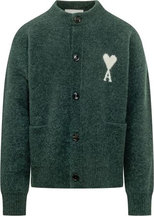 Ami Green Mock Collar Cardigan