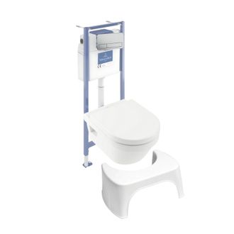 Villeroy & Boch Pack Inodoro Sin Reborde Villeroy Et Boch Architectura Con Asiento + Estructura De Soporte De Suelo Y Pared Viconnect Pro + Placa Cromada Mate + Tabur